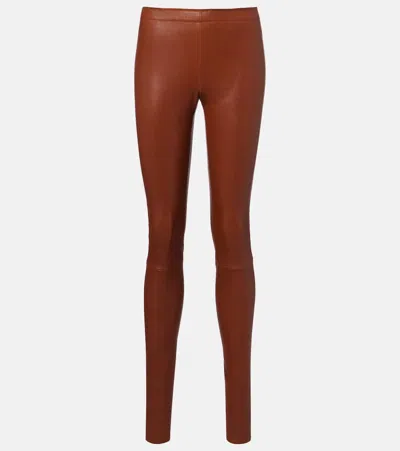 Stouls Carolyn Leather Slim Pants In Brown