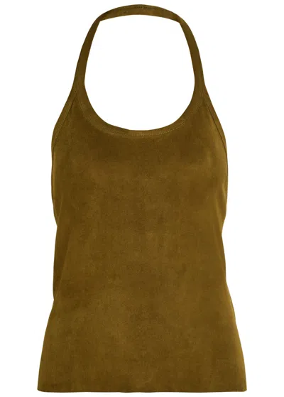 Stouls Cherry Halterneck Stretch-suede Top In Brown