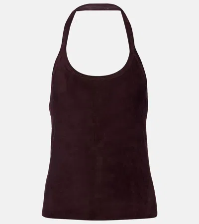 Stouls Cherry Halterneck Suede Top In Burgundy