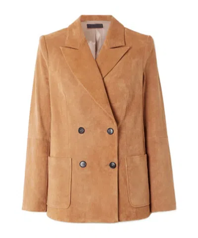 Stouls Double-breasted Suede Blazer In Pink