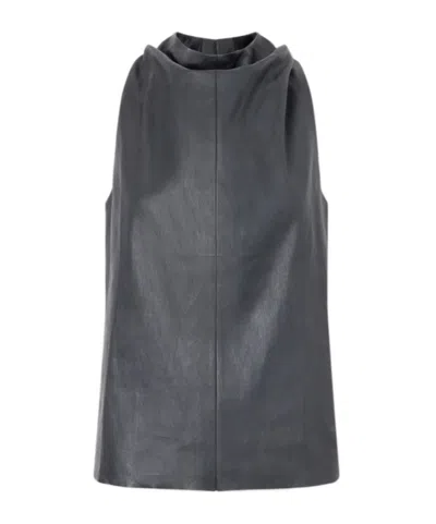 Stouls Aurea Draped Leather Halterneck Top In Black