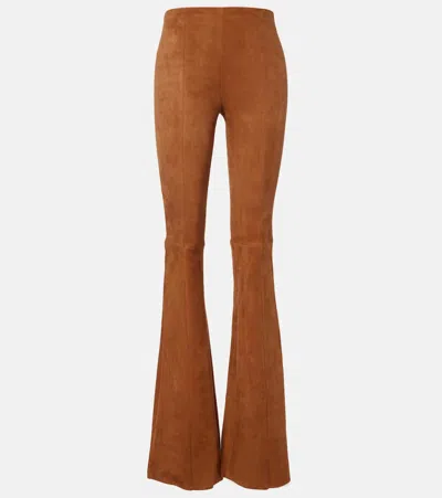 Stouls Gege High-rise Suede Flared Pants In Brown