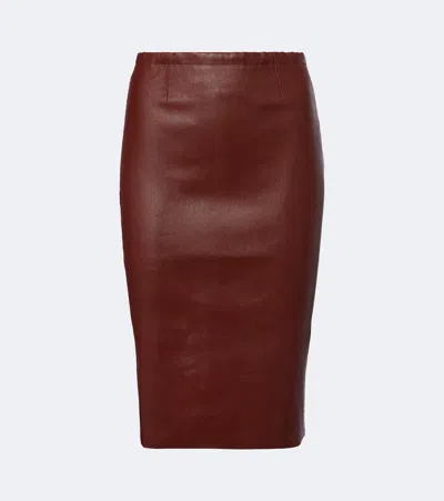 Stouls Gilda Leather Midi Skirt In Brown