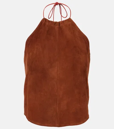 Stouls Halterneck Suede Top In Brown