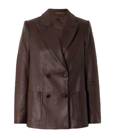 Stouls Jones Double-breasted Leather Blazer In Brown