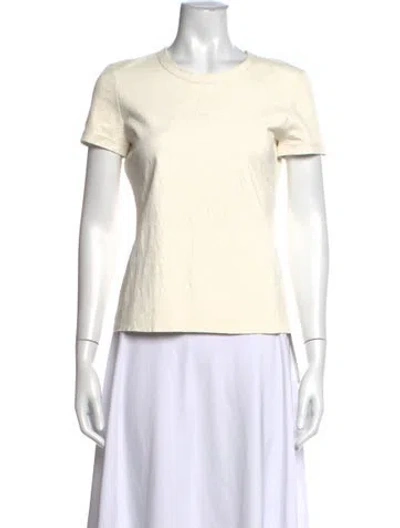 Pre-owned Stouls Lamb Leather Crew Neck T-shirt In Neutrals/white