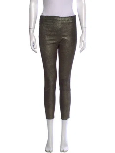 Pre-owned Stouls Lamb Leather Skinny Leg Pants In Green