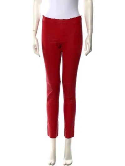 Pre-owned Stouls Lamb Leather Skinny Leg Pants In Red