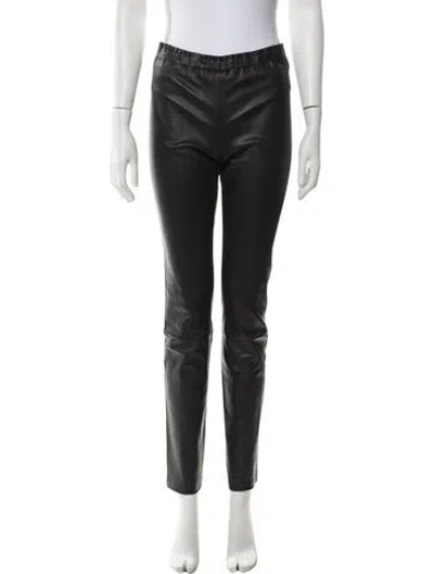 Pre-owned Stouls Lamb Leather Straight Leg Pants In Black