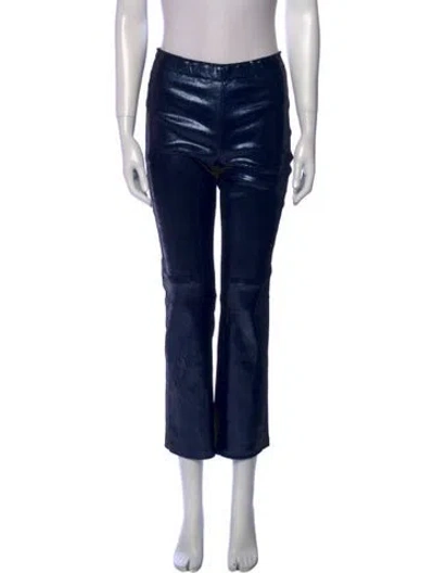 Pre-owned Stouls Lamb Leather Straight Leg Pants In Blue