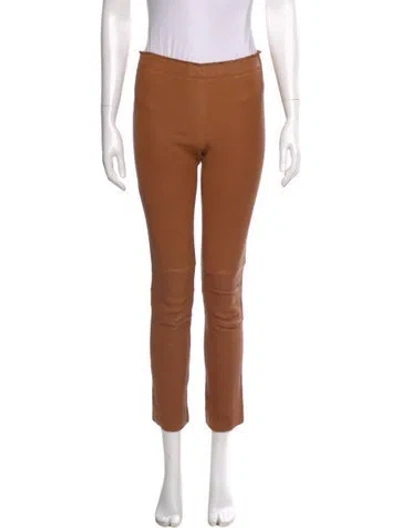 Pre-owned Stouls Lamb Leather Straight Leg Pants In Brown