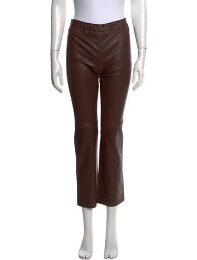 Pre-owned Stouls Lamb Leather Straight Leg Pants In Brown