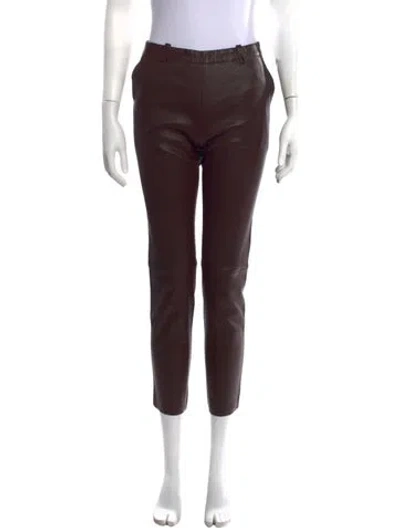 Pre-owned Stouls Lamb Leather Straight Leg Pants In Brown