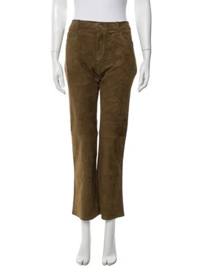Pre-owned Stouls Lamb Leather Straight Leg Pants In Green