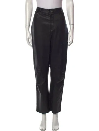 Pre-owned Stouls Lamb Leather Straight Leg Pants In Grey