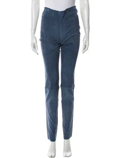 Pre-owned Stouls Lamb Leather Straight Leg Pants W/ Tags In Blue
