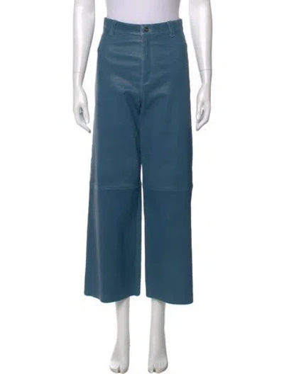 Pre-owned Stouls Lamb Leather Wide Leg Pants In Blue