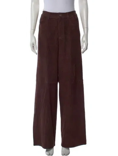 Pre-owned Stouls Lamb Leather Wide Leg Pants In Brown