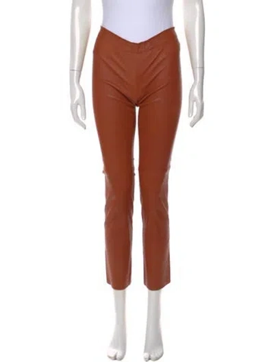 Pre-owned Stouls Leather Straight Leg Pants In Brown