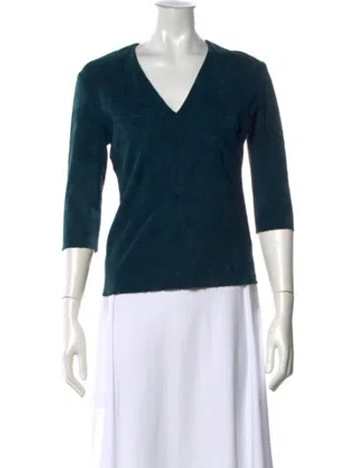 Pre-owned Stouls Leather V-neck Top In Blue