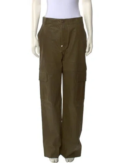 Pre-owned Stouls Leather Wide Leg Pants In Green