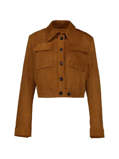 Stouls Leoncino Button-up Suede Jacket In Brown