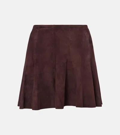 Stouls Mila Pleated Suede Miniskirt In Brown