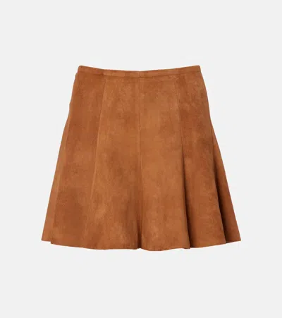 Stouls Mila Pleated Suede Miniskirt In Brown