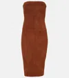 Stouls Monica Strapless Suede Midi Dress In Red