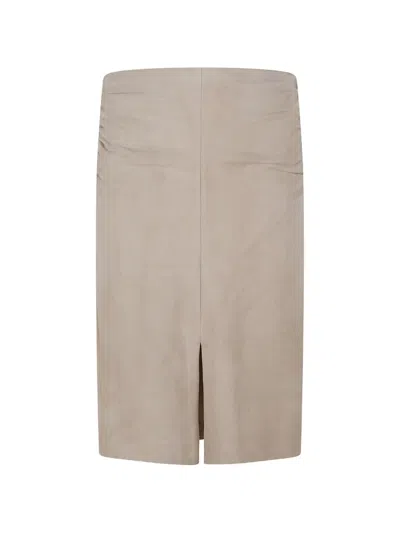 Stouls Ooma Ruched Suede Midi Skirt In Neutral