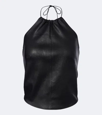 Stouls Rosie Halterneck Leather Top In Black