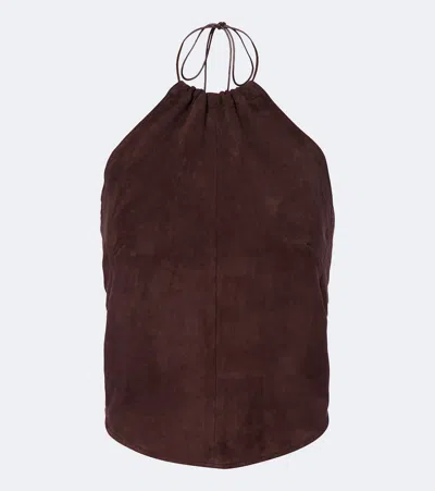 Stouls Rosie Halterneck Suede Top In Burgundy