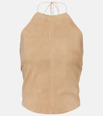 Stouls Rosie Halterneck Suede Top In Neutral