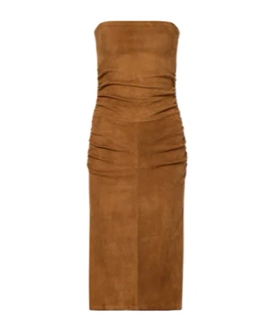 Stouls Salma Ruched Suede Midi Dress In Brown