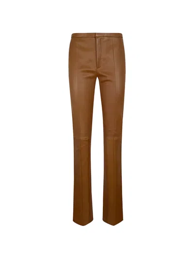 Stouls Seam-detail Leather Trousers In Brown