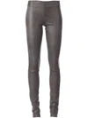 Stouls Slim Leather Trousers In Gray