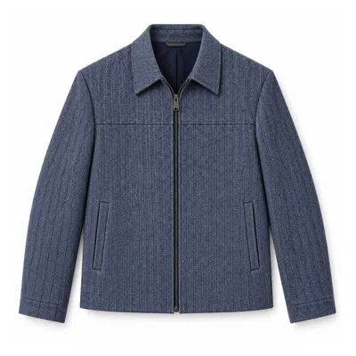 Stovaria Men's Blue Indigo Herringbone Himalayan Yak Wool Jacket