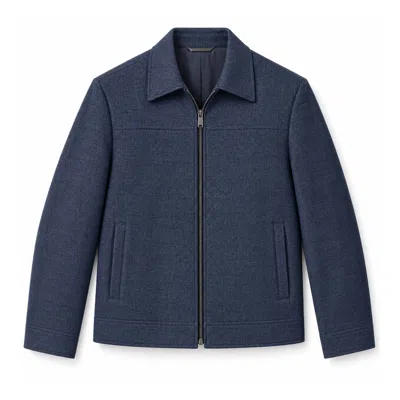 Stovaria Men's Blue Indigo Kasuri Himalayan Yak Wool Zipper Jacket