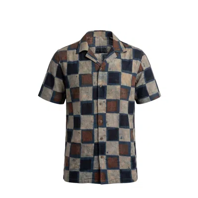 Stovaria Men's Camp Collar Half Sleeve Organic Cotton Shirt With Natural Dye Handblock Print