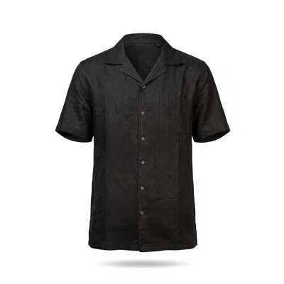 Stovaria Men's Handwoven Black Hemp Camp Collar Shirt With Natural Dye In Purple