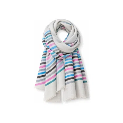 Stovaria Men's Ivory Rainbow Stripe Cashmere Scarf In White