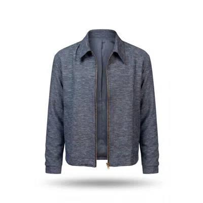 Stovaria Men's Linen Cotton Blend Blue Windcheater Jacket