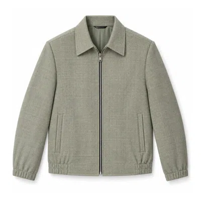 Stovaria Men's Olive Green  Merino Wool Handwoven Bomber Jacket