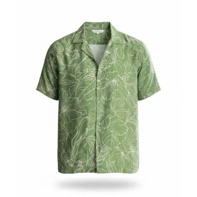 Stovaria Men's Pure Cotton Linen Shirt – Glossy Green Floral