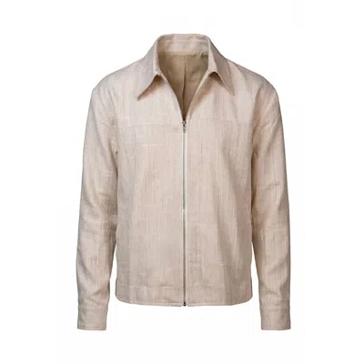 Stovaria Men's White Handwoven Jute & Raw Silk Blend Windcheater Jacket
