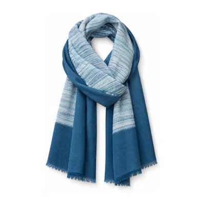 Stovaria Women's Blue Hand Brush-painted Cashmere Handwoven Scarf