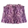 Stovaria Women's Blue / Purple Lavender Swirl Strappy Top In Pure Crepe Silk With Sculpted Neckline - Silk Ca In Purple