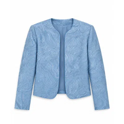 Stovaria Women's Blue Tonal Embroidered Pure Silk Statement Jacket