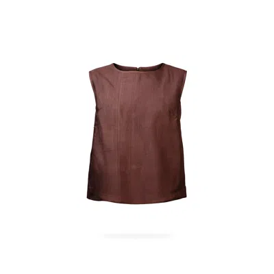 Stovaria Women's Chocolate Brown Handwoven Cotton Silk Structured Sleeveless Top