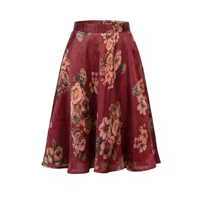 Stovaria Women's Deep Red Organza Silk Knee Length A Line Skirt